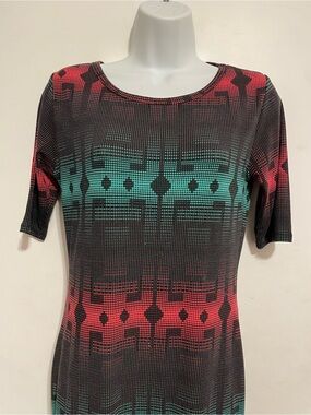 LuLaRoe Short Sleeve Scoop Neck Top in Black, Teal & Red
